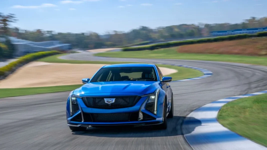 2025 Cadillac CT5-V Blackwing Le Monstre Edition front three-quarter view driving on track