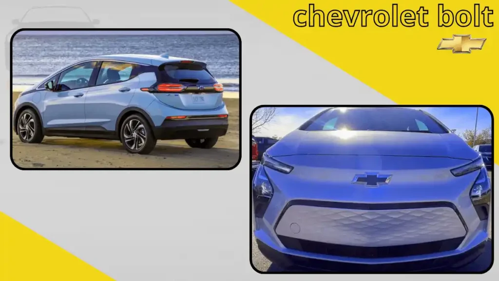 The 2023 Chevrolet Bolt EV showcasing its sleek, modern exterior design with a bold front grille, sharp LED headlights, and aerodynamic profile in a vibrant blue color, parked against a scenic backdrop.