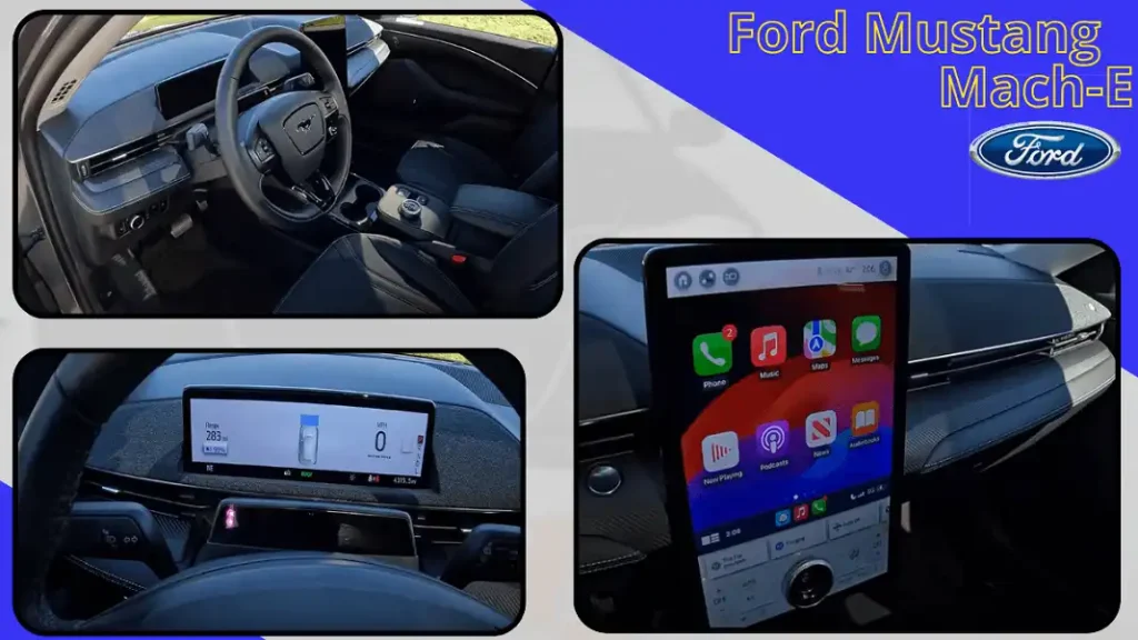 A detailed view of the sleek dashboard in the 2023 Ford Mustang Mach-E, showcasing advanced technology and infotainment features.