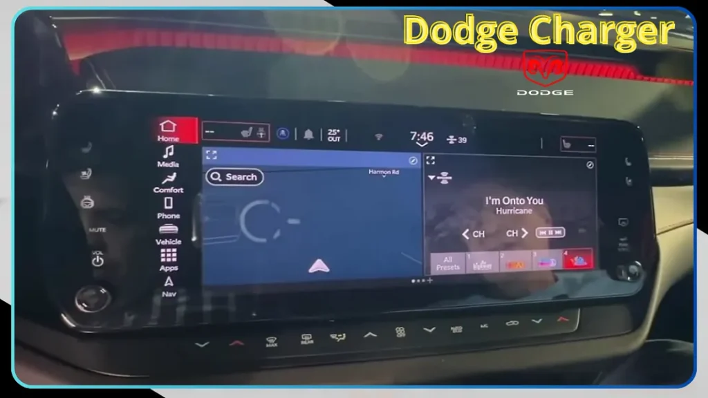 Interior shot of the 2025 Dodge Charger, showcasing advanced infotainment systems and comfortable seating arrangements.