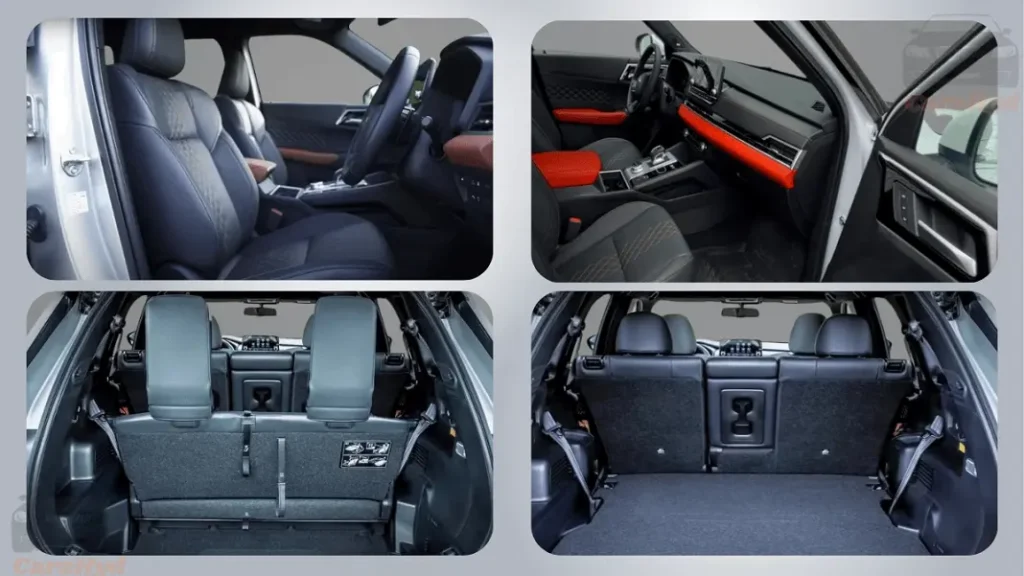 Interior of the Mitsubishi Outlander PHEV Comfort showing premium seating, modern dashboard, and spacious cabin.