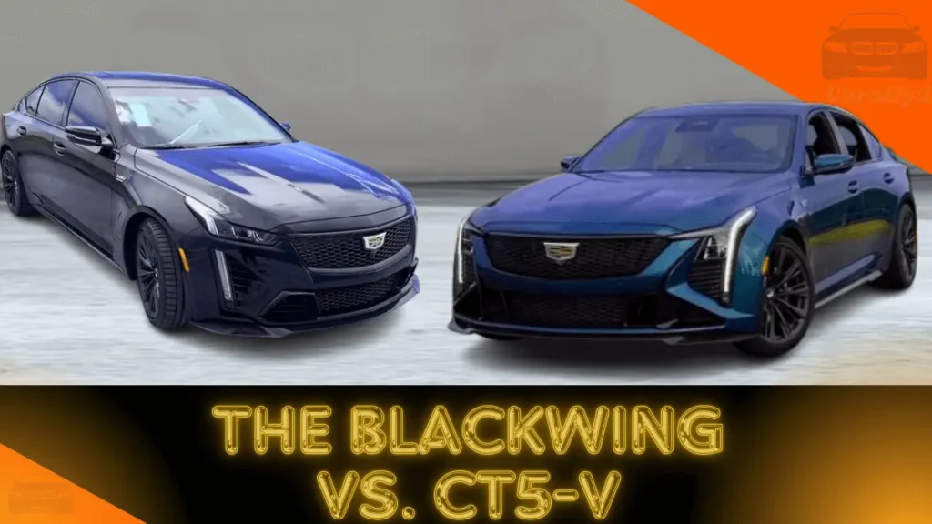 2025 Cadillac CT5-V compared to the Blackwing version, showing design and performance differences between the two models.