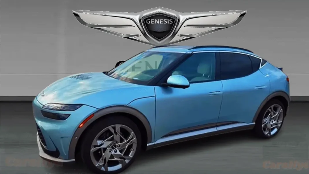 2025 Genesis GV60 2025 Genesis GV60 in light blue, showcasing its sleek exterior design.