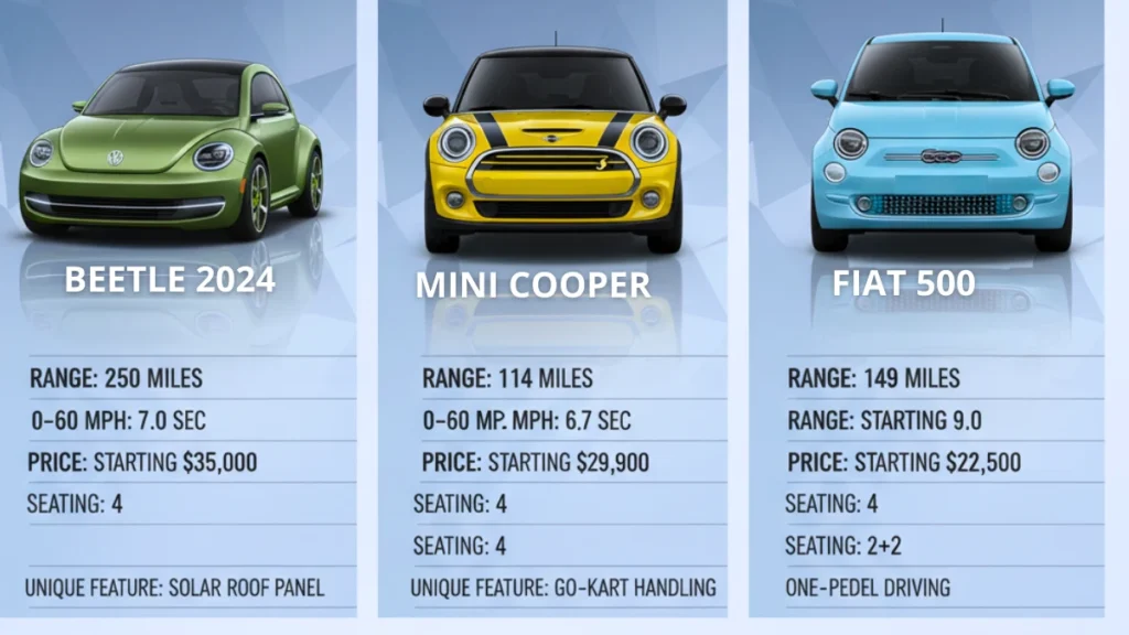Volkswagen Beetle 2024 price comparison electric hatchbacks