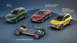 Audi PPE platform architecture diagram showing battery and electric motor layout