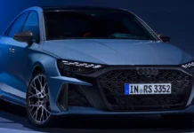 New 2026 Audi RS3 Design: Sharper Styling, Bold Colors, and Baby Supercar Presence Front three-quarter view of the refreshed 2026 Audi RS3 sport sedan in Ascari Blue, showcasing its wider stance and aggressive new body lines.