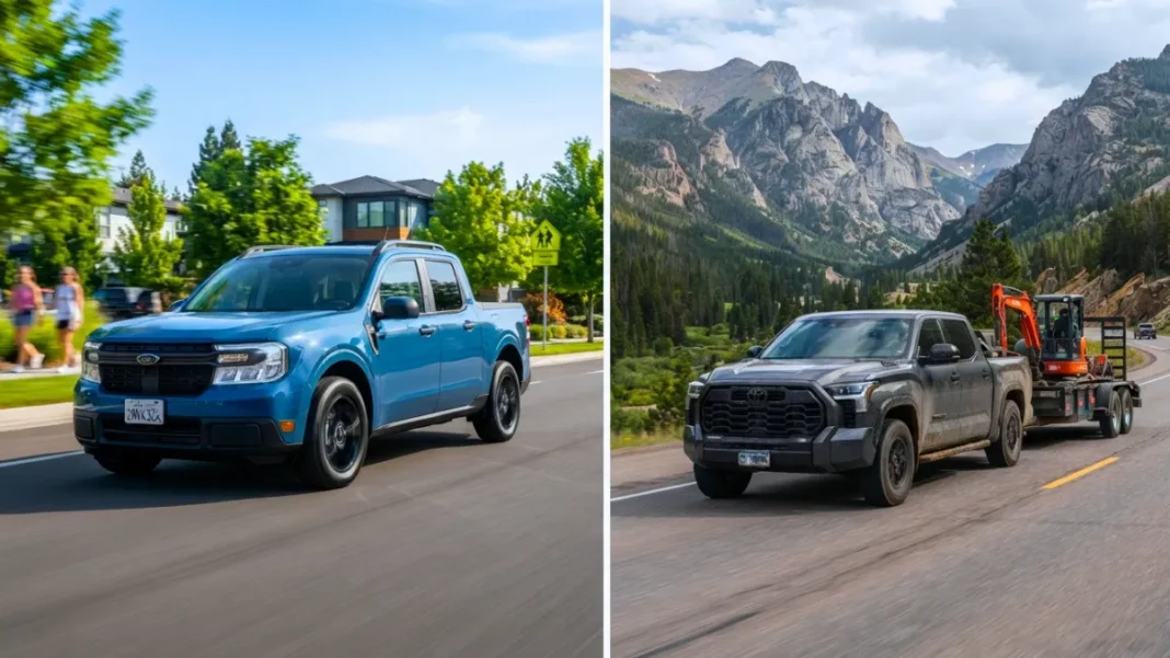 Ford Maverick Hybrid and Toyota Tundra i-FORCE MAX side-by-side comparison for real world MPG test