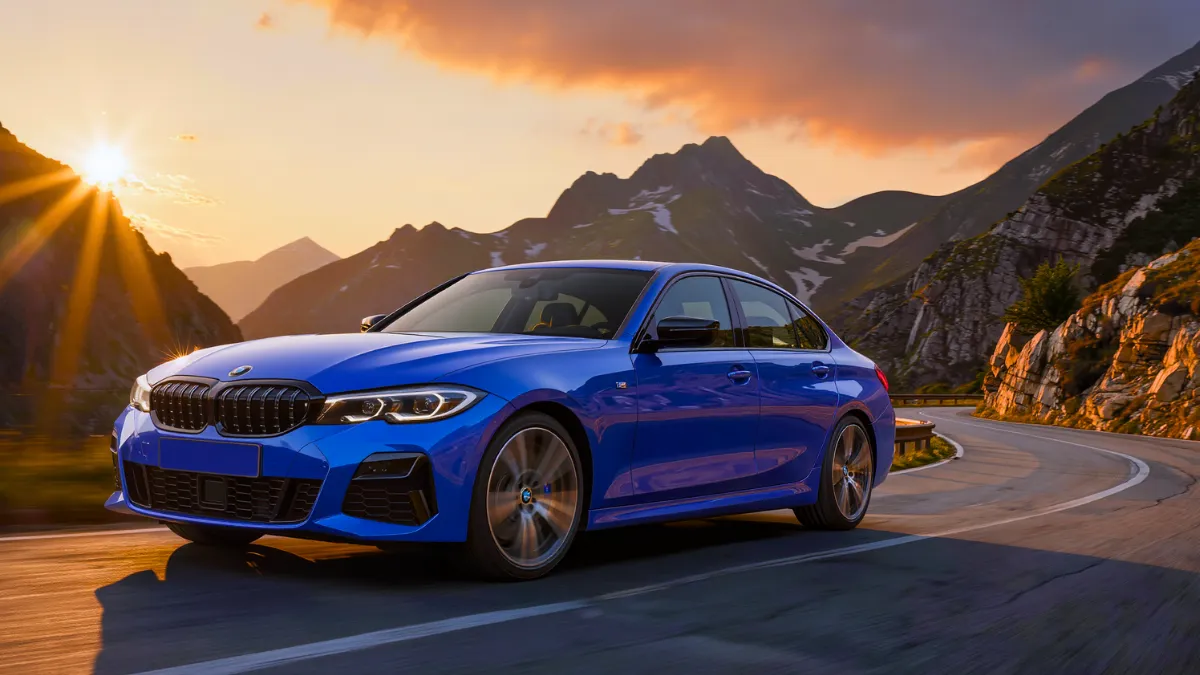 2026 BMW M340i luxury sports sedan driving on open road