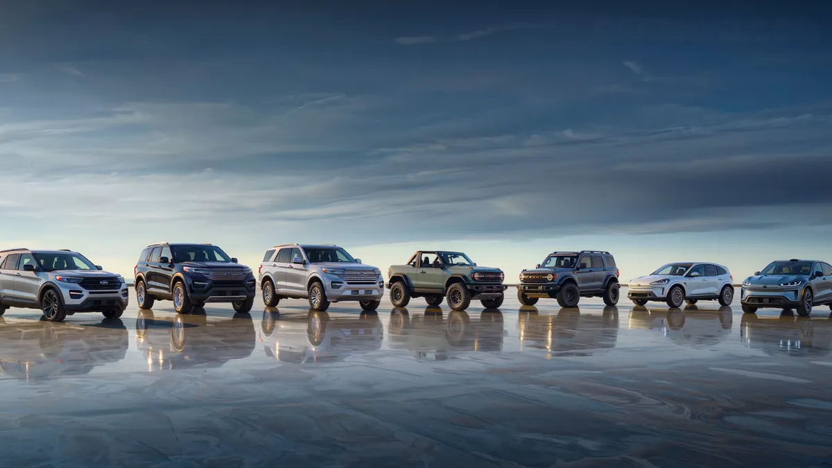 ford suv lineup featuring explorer, expedition, bronco, escape and mustang mach-e models.