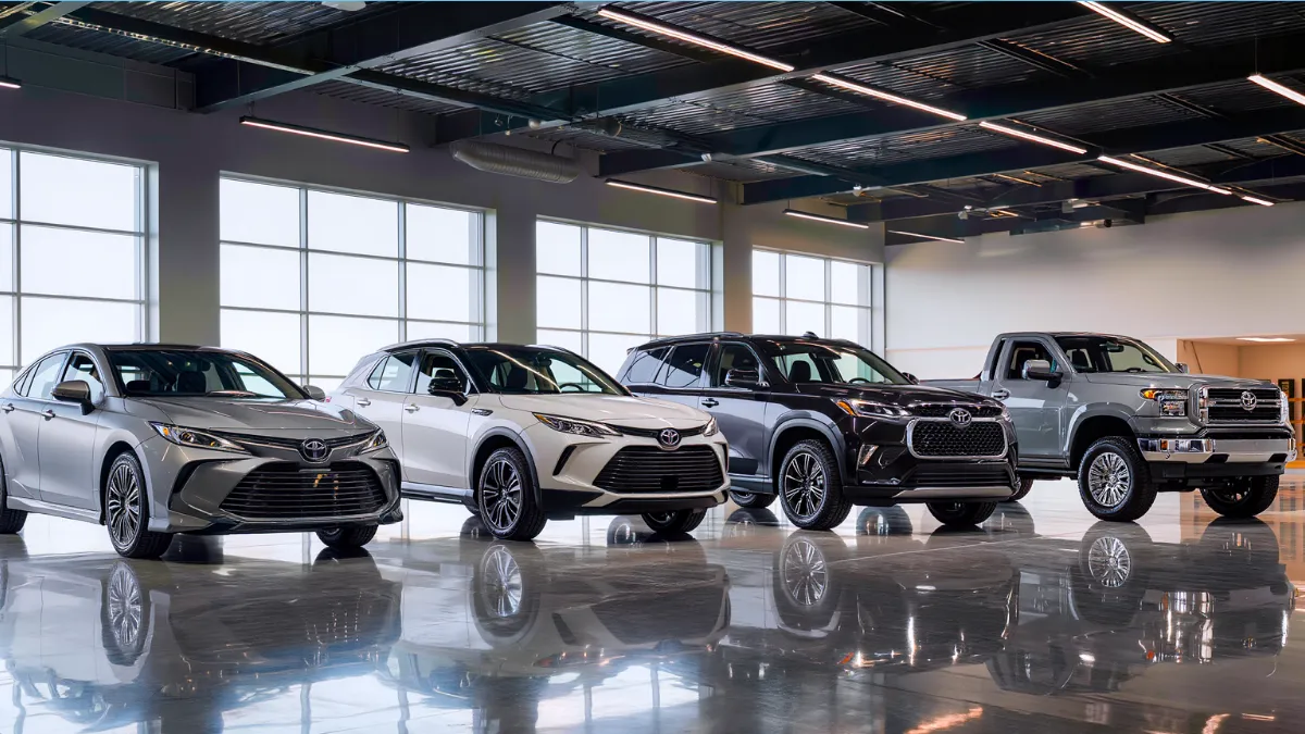 Toyota vehicle comparison featuring different Toyota cars, SUVs and pickup trucks.